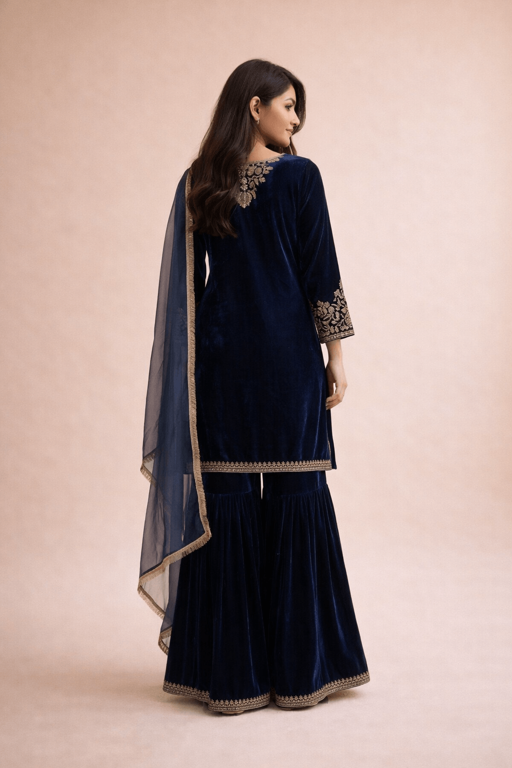 Midnight Blue Sharara Suit Detail